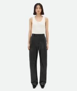 Bottega Veneta Leather Rounded Leg Trousers Black Outlet