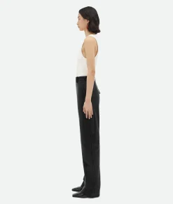 Bottega Veneta Leather Rounded Leg Trousers Black Outlet