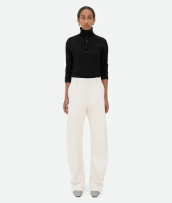 Bottega Veneta Leather Rounded Leg Trousers Dove Hot