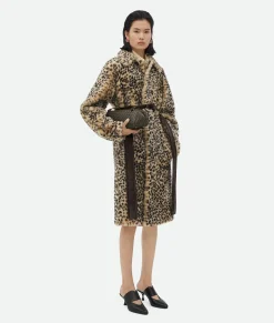 Bottega Veneta Leopard Print Shearling Coat Black/birch Outlet