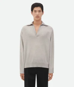 Bottega Veneta Light Wool Polo Light grey melange New