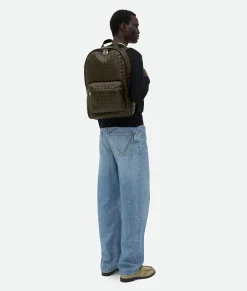 Bottega Veneta Medium Intrecciato Backpack Kaki Outlet