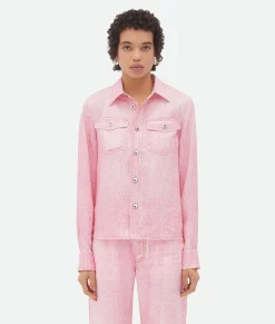 Bottega Veneta Printed Denim Viscose Shirt Pink/white Discount