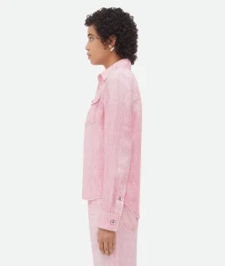 Bottega Veneta Printed Denim Viscose Shirt Pink/white Discount