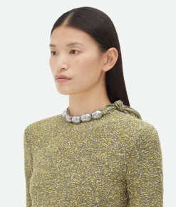 Bottega Veneta Printed Viscose Silk Beads Scarf Yellow/charcoal Outlet