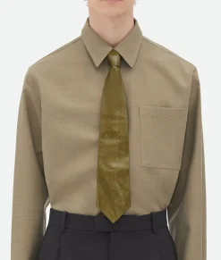 Bottega Veneta Shiny Leather Tie Olive Clearance