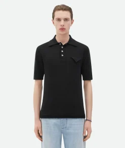 Bottega Veneta Slim Fit Light Linen Polo Black Online