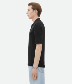 Bottega Veneta Slim Fit Light Linen Polo Black Online