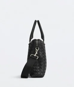 Bottega Veneta Slim Intrecciato Briefcase Black New