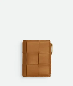 Bottega Veneta Small Cassette Bi-Fold Zip Wallet Camel