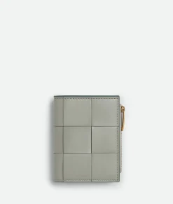 Bottega Veneta Small Cassette Bi-Fold Zip Wallet Agate grey / Aloe New