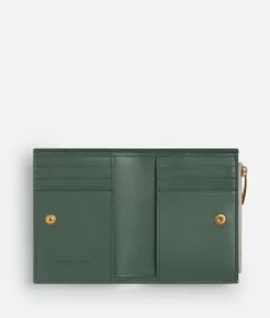 Bottega Veneta Small Cassette Bi-Fold Zip Wallet Agate grey / Aloe New