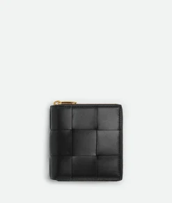 Bottega Veneta Small Cassette Compact Zip Around Wallet Black Discount