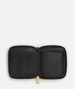 Bottega Veneta Small Cassette Compact Zip Around Wallet Black Discount