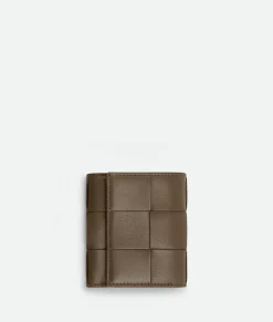 Bottega Veneta Small Cassette Tri-Fold Zip Wallet Taupe grey Clearance