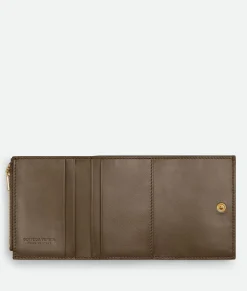 Bottega Veneta Small Cassette Tri-Fold Zip Wallet Taupe grey Clearance