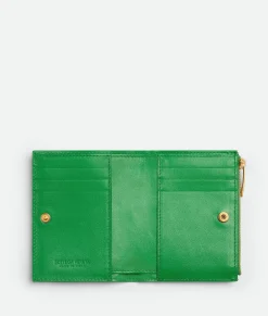 Bottega Veneta Small Intrecciato Bi-Fold Zip Wallet Parakeet Best