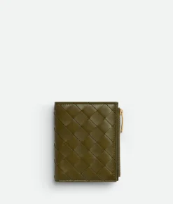 Bottega Veneta Small Intrecciato Bi-Fold Zip Wallet Olive oil