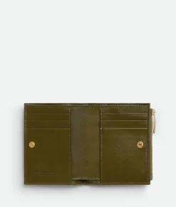 Bottega Veneta Small Intrecciato Bi-Fold Zip Wallet Olive oil