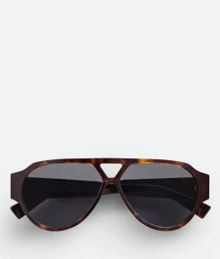 Bottega Veneta Soft Aviator Sunglasses Havana/grey New