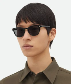 Bottega Veneta Soft Recycled Acetate Panthos Sunglasses Black / Grey Clearance