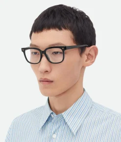 Bottega Veneta Soft Recycled Acetate Square Eyeglasses Black/transparent