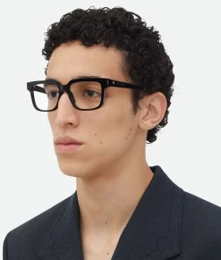 Bottega Veneta Soft Recycled Acetate Square Eyeglasses Black/transparent