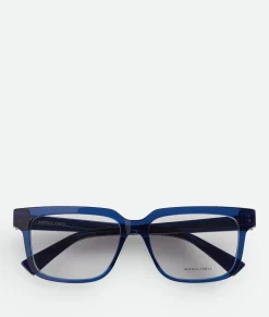 Bottega Veneta Soft Recycled Acetate Square Eyeglasses Blue / Transparent New