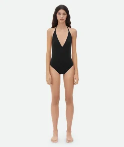 Bottega Veneta Stretch Nylon Halter Neck Swimsuit Black Sale