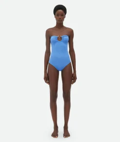 Bottega Veneta Stretch Nylon Swimsuit With Knot Ring Admiral Sale