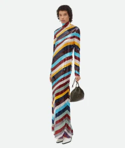 Bottega Veneta Striped Cotton Sequined Dress Multicolor Clearance