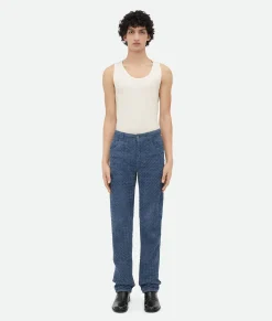 Bottega Veneta Suede Intrecciato Leather Trousers Mid blue Best