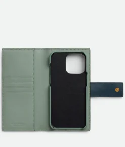 Bottega Veneta Tag IPhone 15 Pro Max Flap Case Fondant / Deep blue / New sauge New