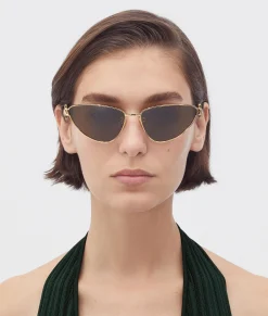 Bottega Veneta Turn Cat-Eye Sunglasses Gold / Brown Hot