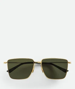 Bottega Veneta Ultrathin Metal Rectangular Sunglasses Gold / Green Outlet