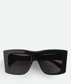 Bottega Veneta Visor Recycled Acetate Square Sunglasses Black / Grey Outlet