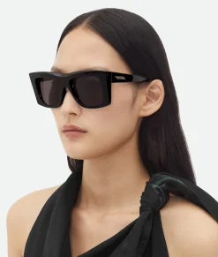 Bottega Veneta Visor Recycled Acetate Square Sunglasses Black / Grey Outlet