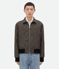 Bottega Veneta Wool And Cotton Pied De Poule Blouson Black/charcoal/camel Sale
