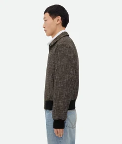 Bottega Veneta Wool And Cotton Pied De Poule Blouson Black/charcoal/camel Sale