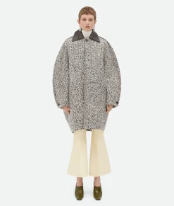 Bottega Veneta Wool Boucle Chevron Coat Charcoal/beige Clearance