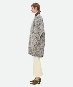 Bottega Veneta Wool Boucle Chevron Coat Charcoal/beige Clearance