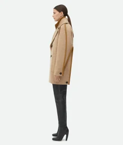 Bottega Veneta Wool Coat Biscuit melange Online