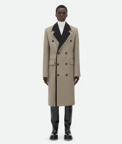 Bottega Veneta Wool Coat With Contrasting Collar Beige melange Sale