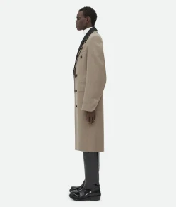 Bottega Veneta Wool Coat With Contrasting Collar Beige melange Sale