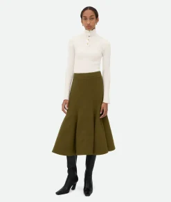 Bottega Veneta Wool Crepe Skirt Olive oil Online