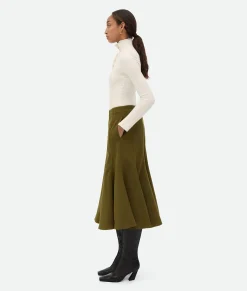 Bottega Veneta Wool Crepe Skirt Olive oil Online