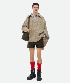 Bottega Veneta Wool Diamond Poncho Dove/grey melange Hot