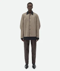 Bottega Veneta Wool Flannel And Viscose Double Shirt Riverbed/black Discount