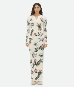 Bottega Veneta Wool Flowers Long Skirt Chalk Outlet