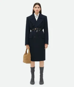 Bottega Veneta Wool Gabardine Coat Midnight blue Hot